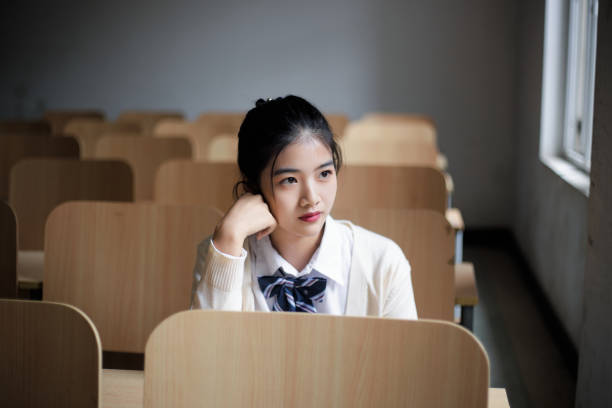 Young Asian girls in classrooms on campus