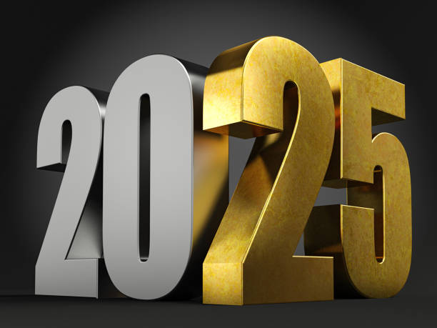 istock Golden 3D 2025 on Black Background 2174605249
