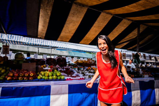 Vendor shouting in a street market