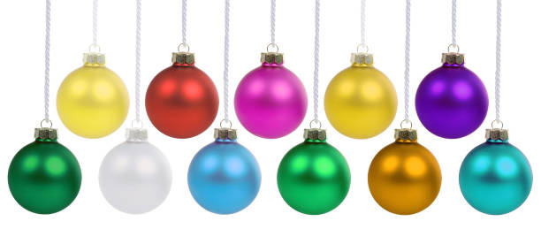 istock Christmas ornaments balls decoration hanging isolated on white 2174606913