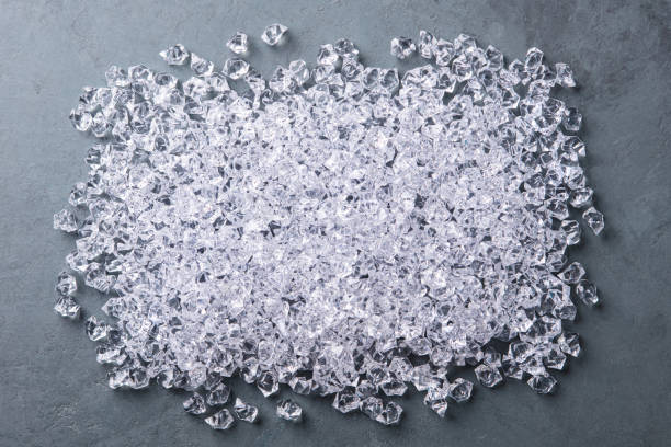 istock Ice cubes, crystals, pieces. Grey background. Copy space. Top view. 2174607709