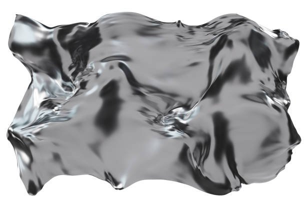 istock Abstract silver fabric-like material with flowing, reflective surface, isolated on white background. Fluid, metallic textile. Flowing chrome. Cut out graphic design element. Y2k, 2000 s style. 3D. 2174619717