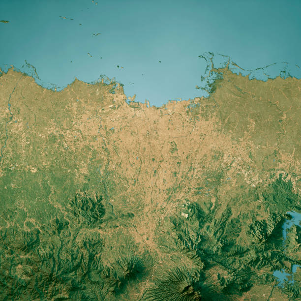 Jakarta Satellite Topographic Map 3D Render True Color