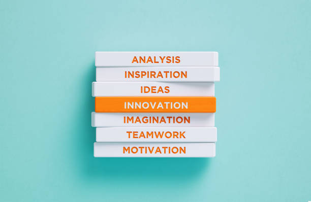 istock Innovation Related Words Written Wood Blocks On Blue Background - Innovation Concept 2174623991
