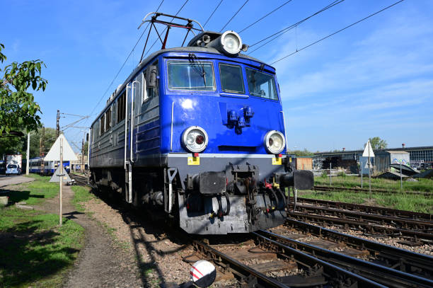 Polish electric train at a railway siding in Poland.