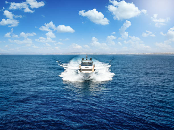 Front view of a luxury yacht sailing over the ocean