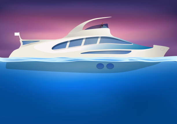 istock Side view drawing of a boat, showing a yacht floating on water. 2174649440