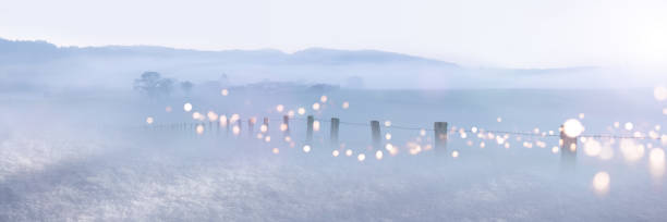 istock Rural winter panorama in haze 2174655790