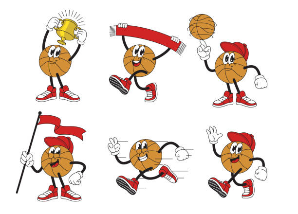 Vector of Cheerful Basketball Cartoon Character Set Collection