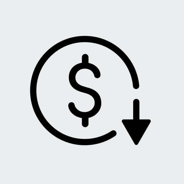 ilustraciones, imágenes clip art, dibujos animados e iconos de stock de reducción de costos en dólares, ícono de disminución en dólares - parte inferior