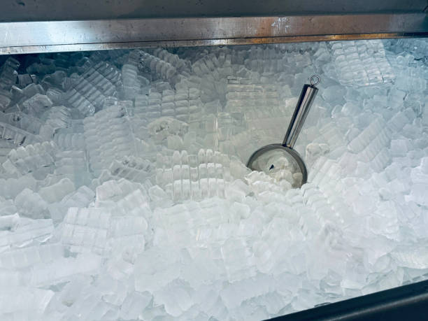 istock Ice cubes store in ice making machine for clean product. Ice cube maker. Cube ice machine. Suitable for small beverage shops. 2174687859