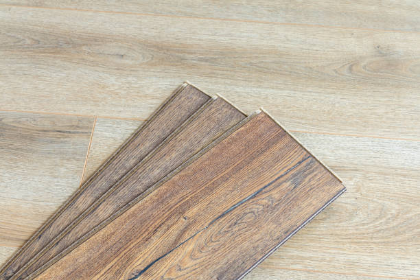 istock Wooden floor samples of laminate. Timber, laminate flooring. 2174691611