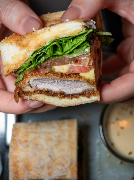 istock Crispy Multi-layer Pork Cutlet Sandwich with Fresh Vegetables and Cheese 2174692659