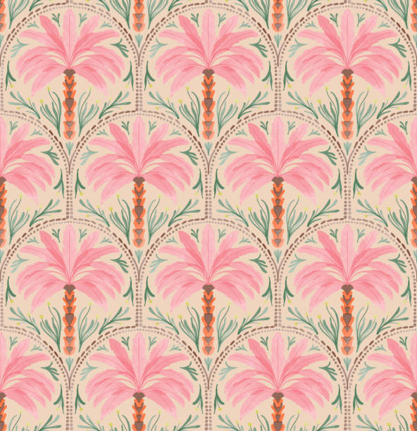 ilustrações, clipart, desenhos animados e ícones de padrão sem emenda tropical boho étnico com palmeiras. design abstrato moderno para papel, capa, tecido, decoração de interiores e outros. - tropical