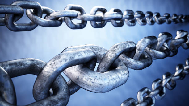 istock Close-up view of a sturdy silver chain link against a soft gradient background highlighting its texture and metallic sheen 2174697504