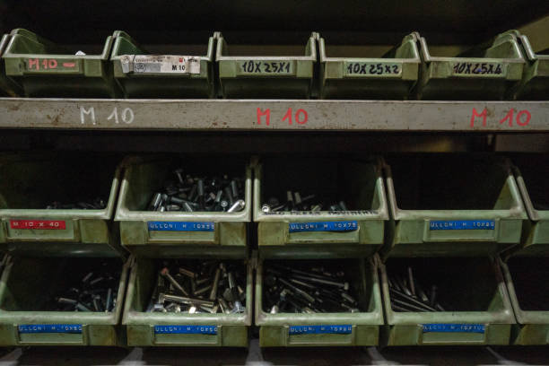 Bolts and nuts on a workbench