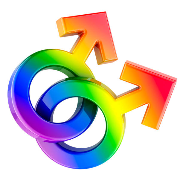 Double male symbol. Gay couple, relationship. 3D rendering isolated on white background