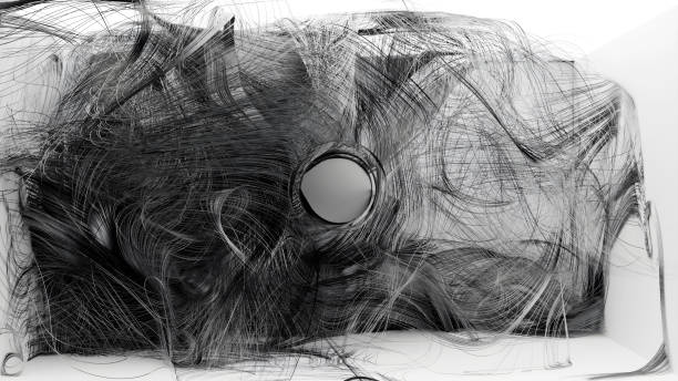 istock 3d render of black and white monochrome abstract art with surreal curved wavy lines forms based on thin metal aluminium threads inside white empty room 2174714011