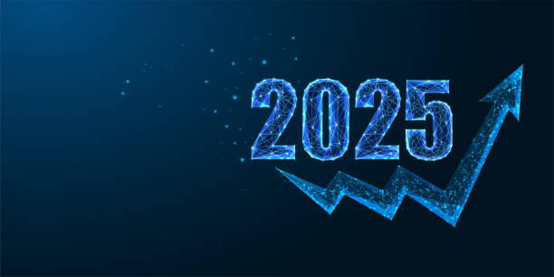 istock 2025 New Year business success concept. Glowing 2025 digits and growth arrow on blue background. 2174722357