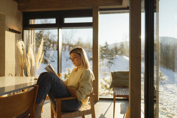 Spending a sunny winter day in the cabin house