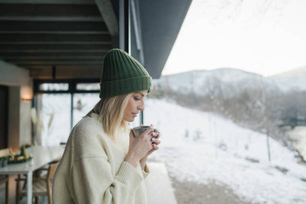 istock Spending a winter day in the cabin house 2174725006