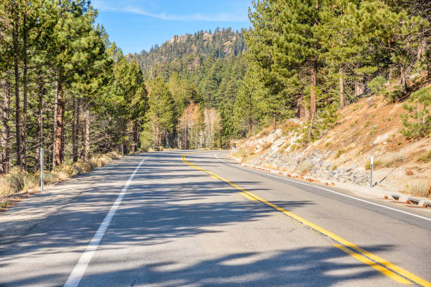istock Deserted mountain road through a forest on a sunny fall day 2174734474
