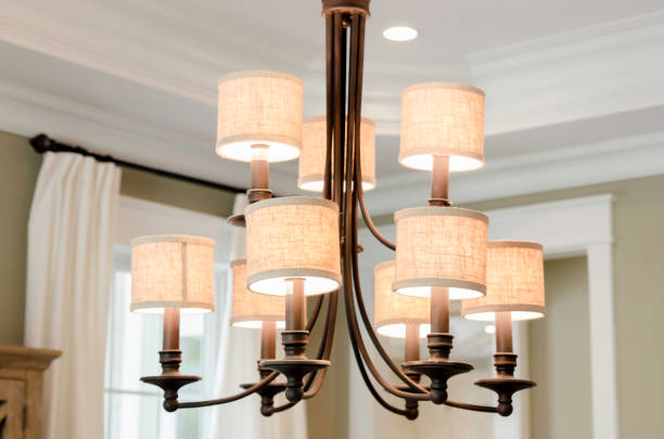 istock Elegant Chandelier With Multiple Fabric-Covered Lights 2174751783