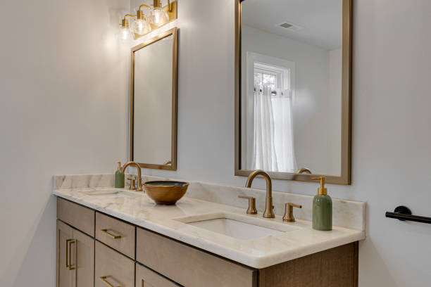 istock Double Sink Bathroom Vanity With Marble Countertops 2174751901