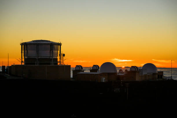 The Haleakala High Altitude Observatory (Science City) at the summit of the Haleakala Crater (10020 ft) in Maui, Hawaii at sunset.