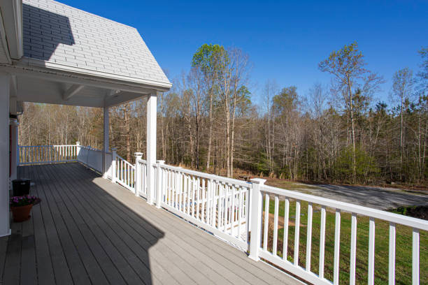 istock Spacious Wooden Deck Facing Lush Green Backyard Scenery 2174752354