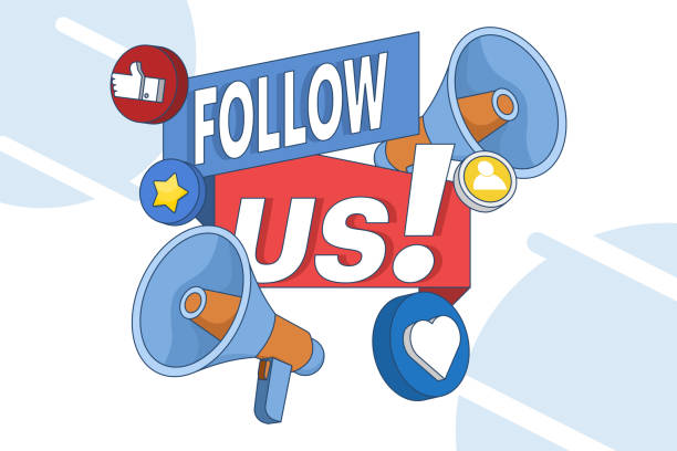 istock Follow Us concept, Internet Advertising, Marketing, About Us, Contact Us, Customer Support, Customer Service, Online Support, Help Desk concept. flat vector illustration on background. 2174761098
