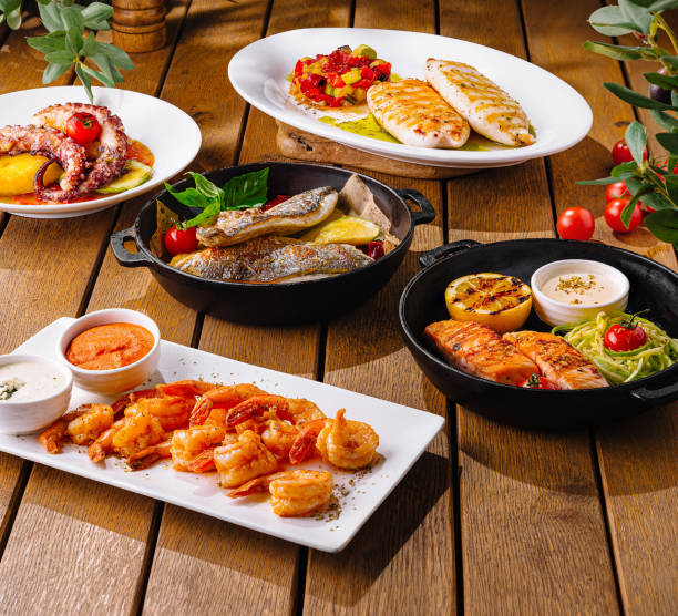 istock Gourmet seafood mediterranean feast on rustic table 2174769711