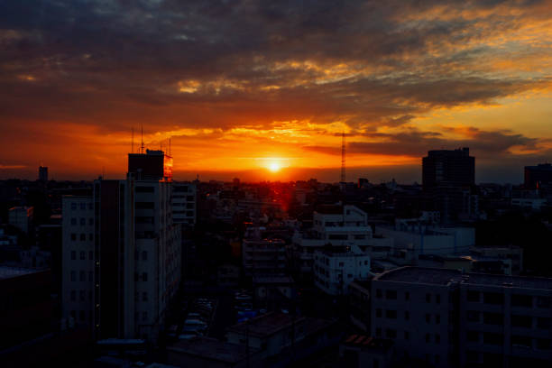 Sunset over a residential area. in tokyo.