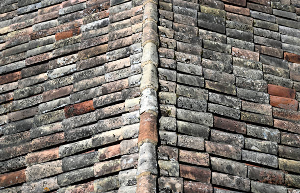 Background of old roof tiles on a house in France