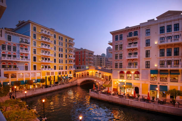 Doha, Qatar - September 14, 2024: The Qanat Quartier on the Pearl in Doha, Qatar