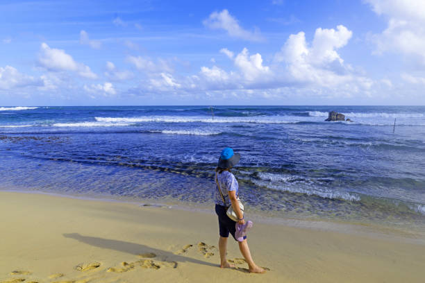 Capturing a holiday maker's footprints in the sand, on a tropical beach, near Galle, in Sri Lanka.