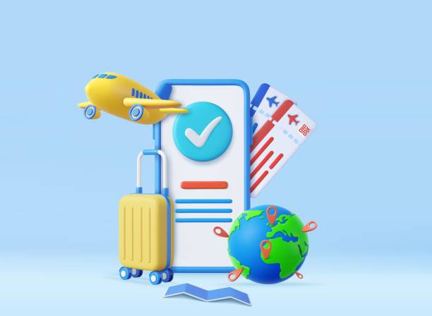 istock 3D suitcase and buy travel ticket online 2174824073