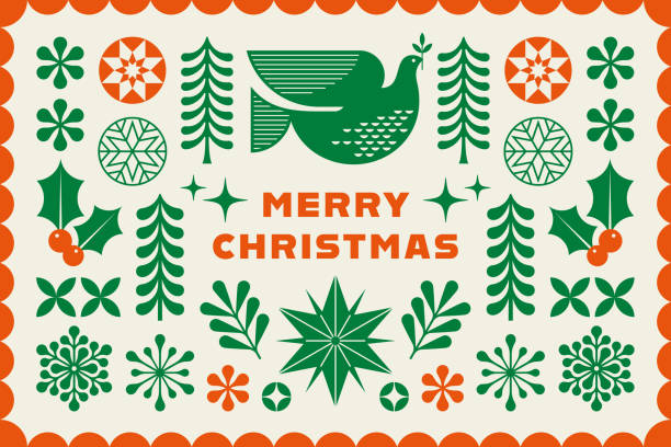 illustrations, cliparts, dessins animés et icônes de modern geometric christmas holiday greeting card - christmas