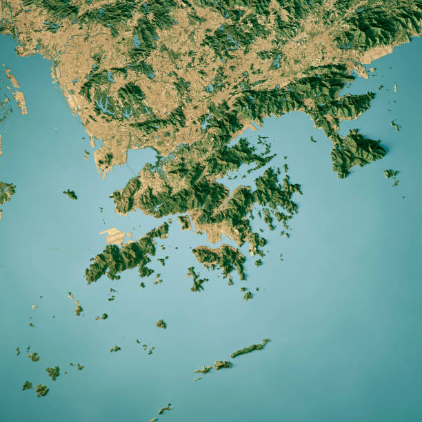 istock Hong Kong Satellite Topographic Map 3D Render True Color 2174832680