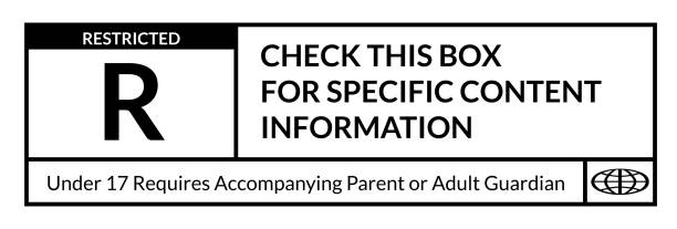Letter R Restricted film rating system label R Restricted film rating system label, black and white vector art sticker. movie rating stock illustrations