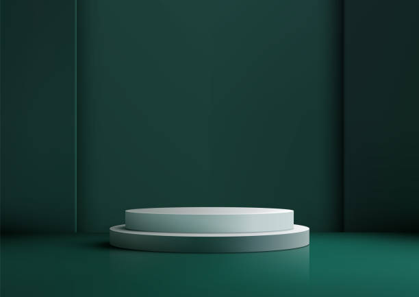 istock Minimalist 3D White Circular Podium with Two Levels on Green Background for Product Display 2174836555