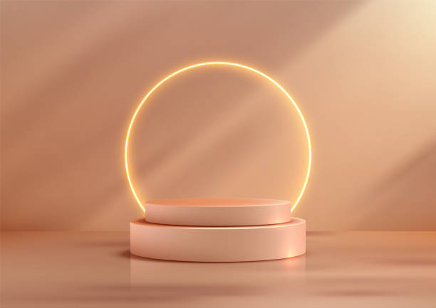 istock Minimalist circular podium with glowing neon ring for elegant product displays, perfect for showcasing cosmetics, jewelry, or small items in luxury retail 2174836610