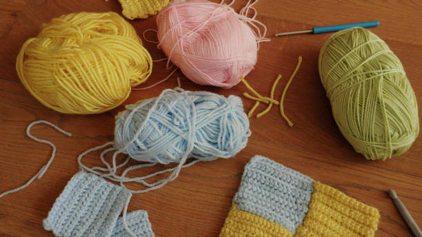 istock set of threads and hooks for knitting 2174839078