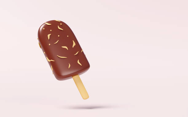 istock 3d ice cream chocolate sticks covered popsicle with topping isolated on cream background. 3d illustration render 2174843674