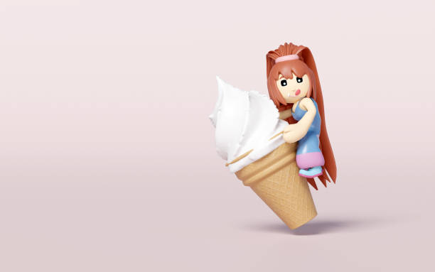 istock 3d long haired girl hugging a big ice cream cone isolated on pink background. 3d render illustration 2174843675