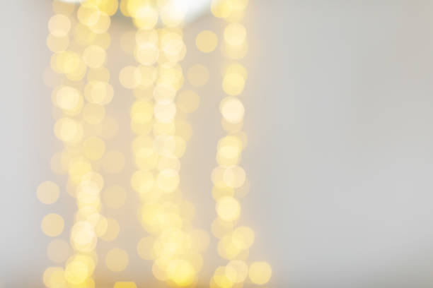 blurred bokeh gold lights on white background - Image