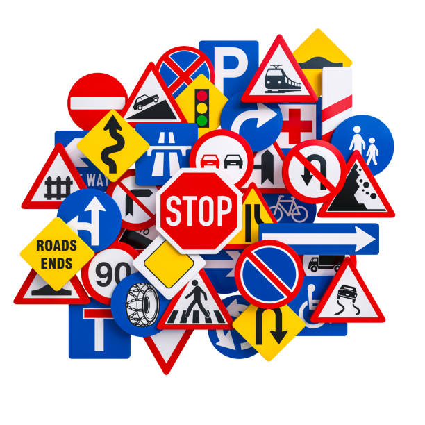 istock Collection of various traffic signs on transparent background 2174859404