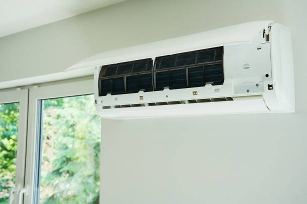 istock Air conditioner unit with opened front cover ready for maintenance 2174867974