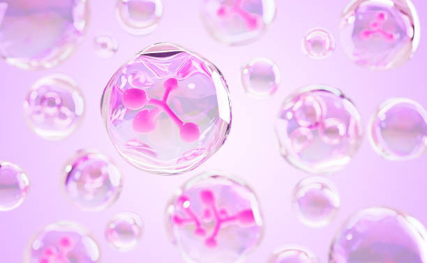 istock Abstract 3d pink background with collagen cell serum bubbles. Water molecules, hyaluronic acid or moisture essence drops, liquid transparent beauty cosmetic skin care product render 2174868376