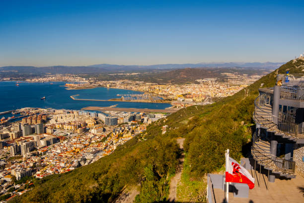 Catalan Bay and beach in Gibraltar, at the foot of the Rock of Gibraltar, at the southern tip of the Iberian Peninsula (8 shots stitched)